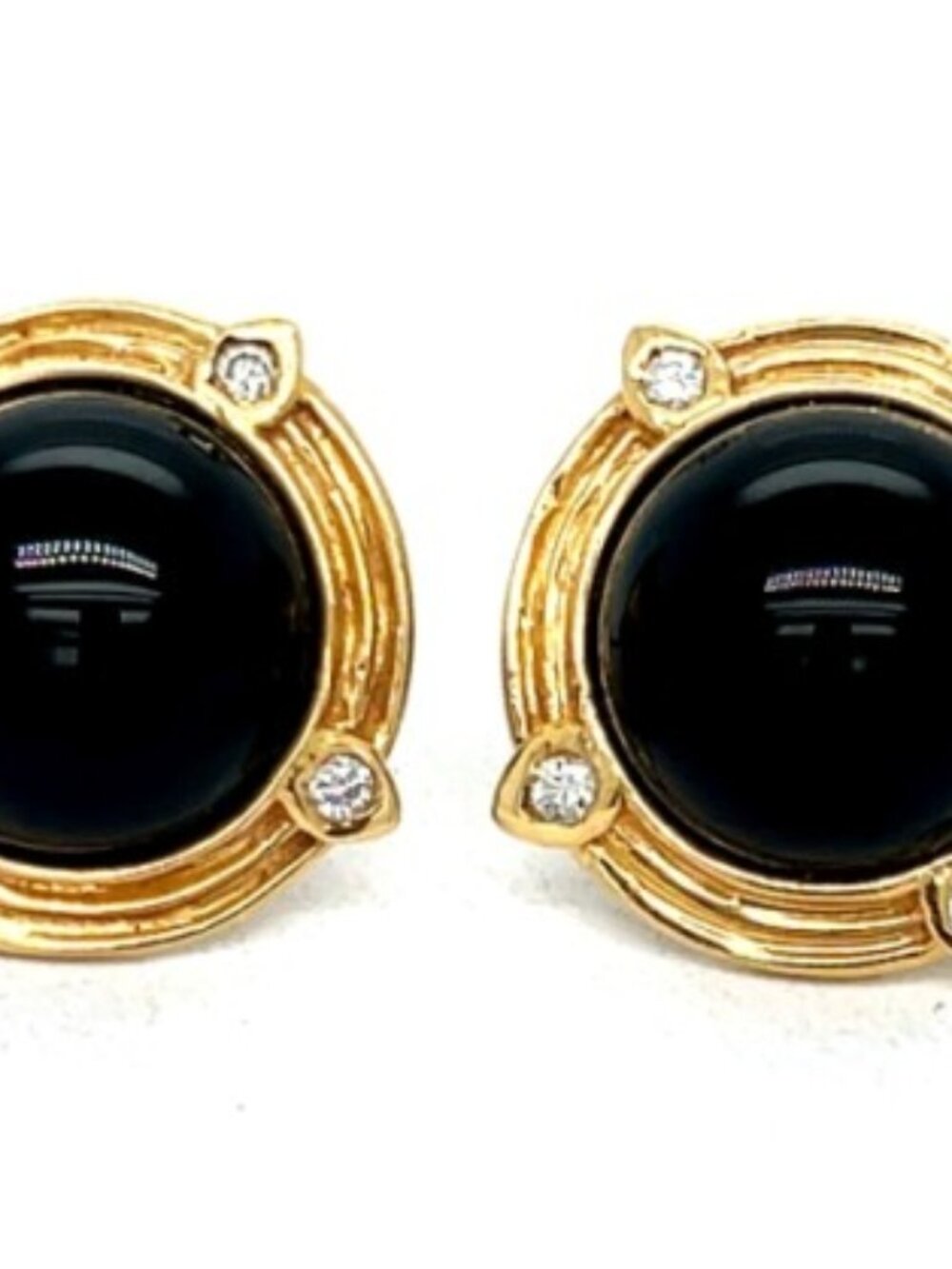 14K 8 Diamond Black Onyx Solid Yellow Gold Earrings